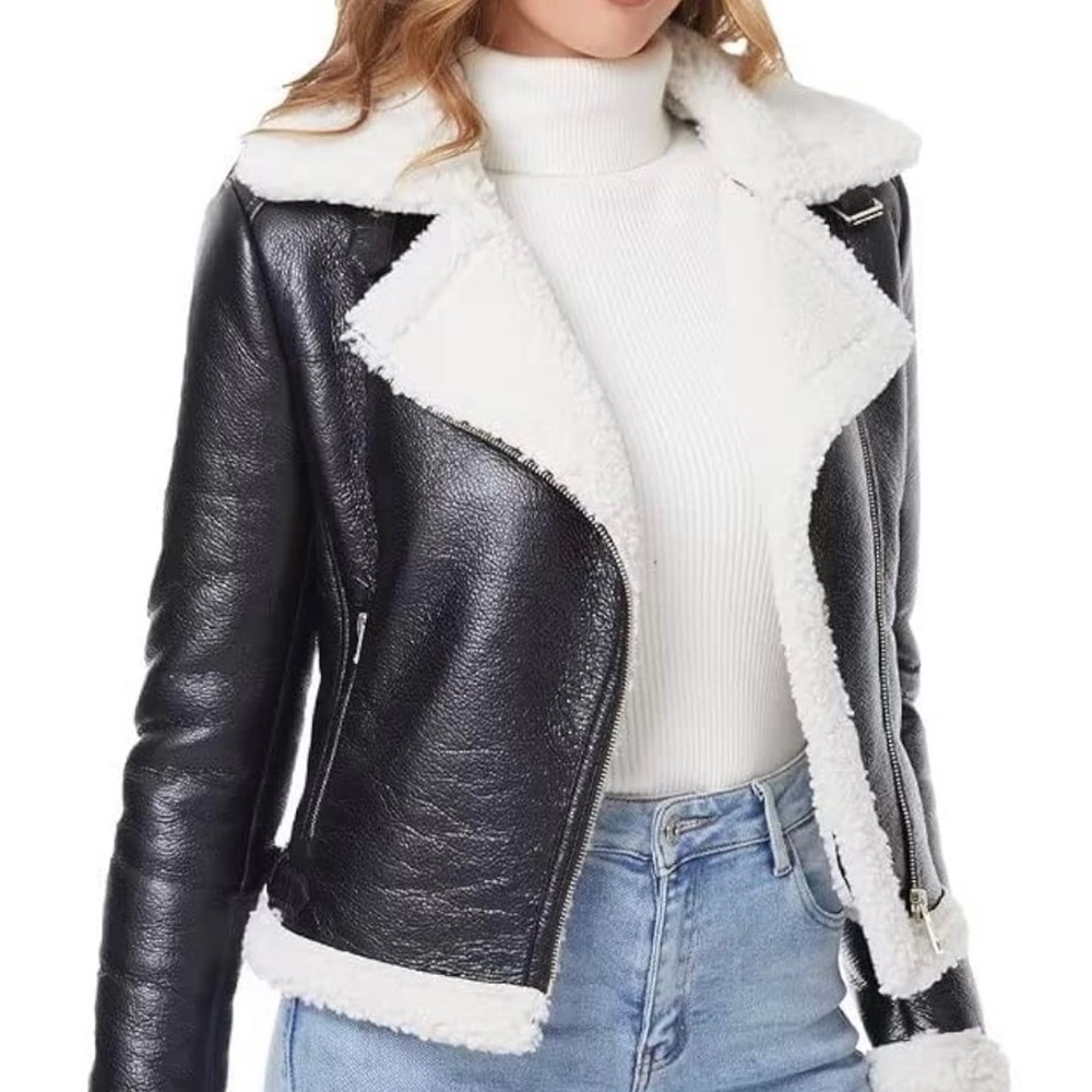 Women's Black and White Leather Jacket
